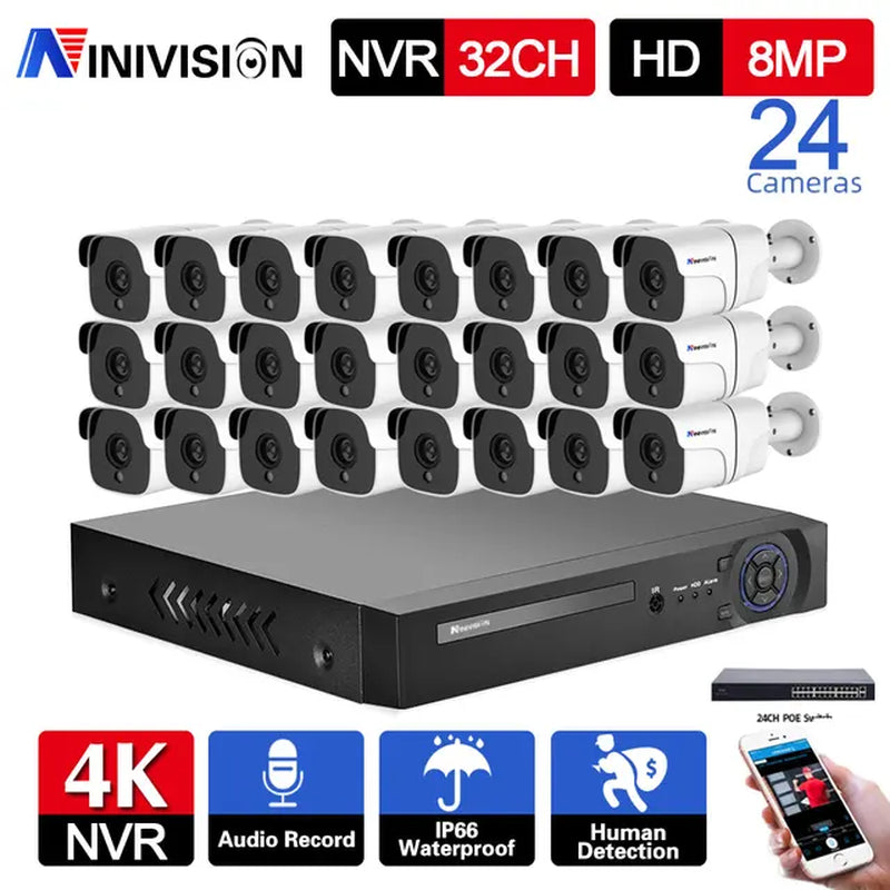 32CH 4K NVR HD 8MP POE Kit CCTV Security System 8MP Audio Record Waterproof Outdoor Ip Camera Video Surveillance Set