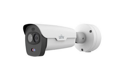 UNV 4MP/720P HD Dual-Spectrum Thermal Bullet IP Security Camera with Active Deterrence features and a 4mm Fixed Lens.