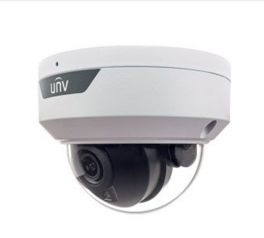 UNV 8MP 4K UltraHD Weatherproof Vandal Dome IP Security Camera with a 2.8mm Fixed Lens and a Built-In Microphone