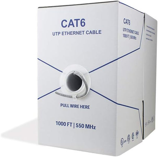 -Tech Cat6 Riser (CMR), 1000Ft, 23AWG 4 Pair Solid Bare Copper, 550Mhz, (UTP), ETL Listed, UL Listed, Bulk Ethernet Cable, Gray