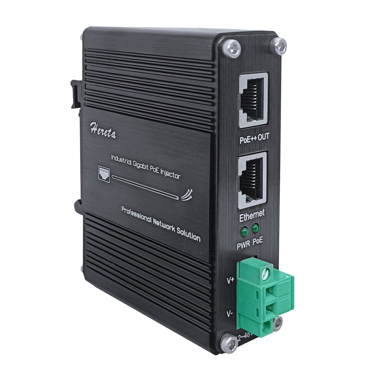 Hardened Industrial Gigabit Poe++ Injector 12-48VDC Input with Din-Rail and Wall Mount Connecting the IEEE 802.3 at Poe Device (95W)