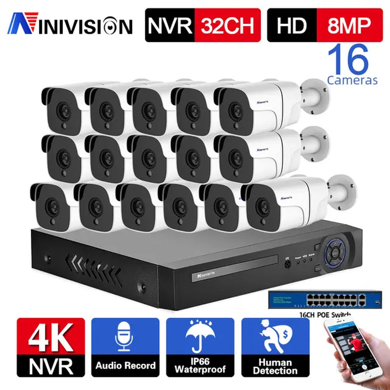 32CH 4K NVR HD 8MP POE Kit CCTV Security System 8MP Audio Record Waterproof Outdoor Ip Camera Video Surveillance Set