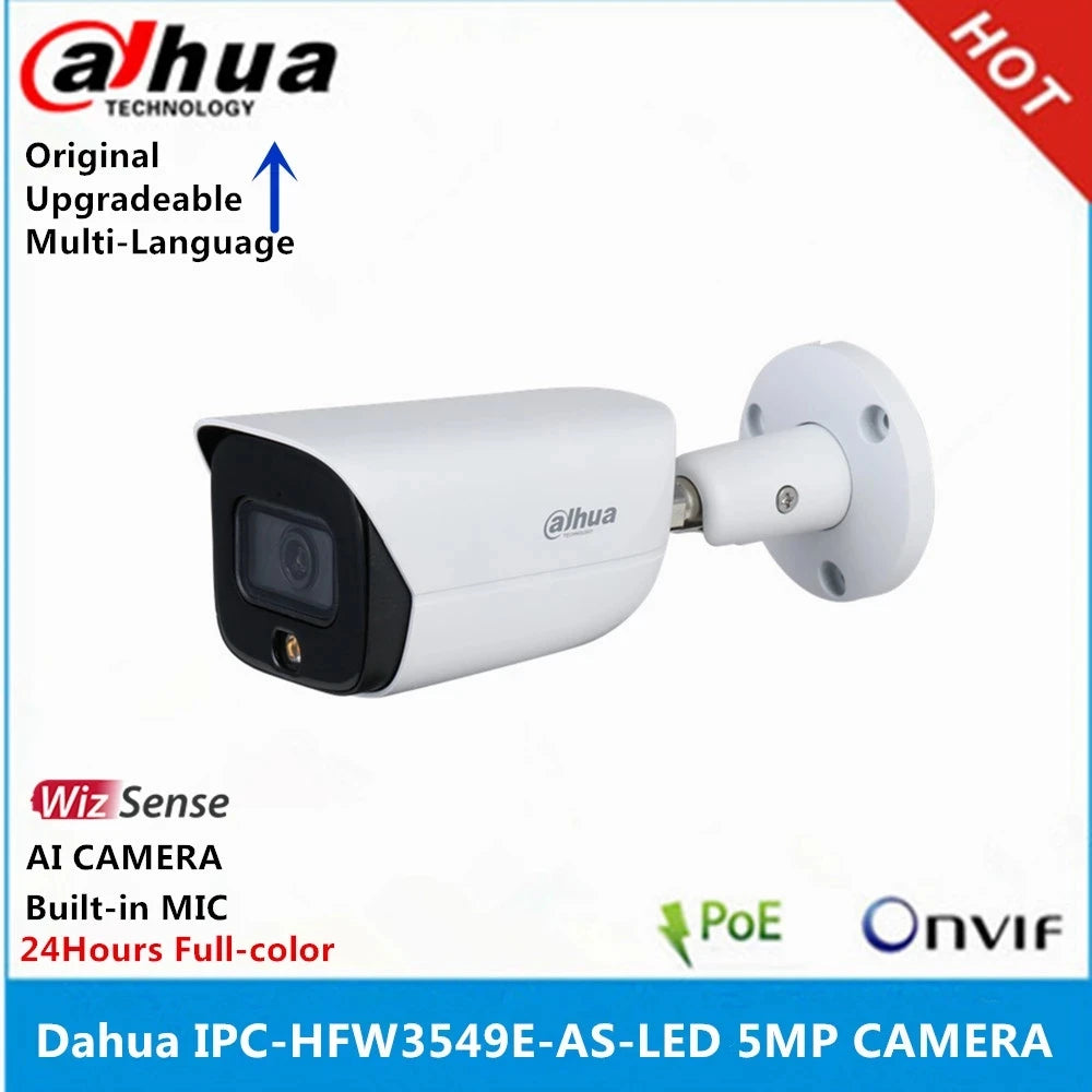 IPC-HFW3549E-AS-LED 5MP POE Built-In Mic Wizsense IP Camera 24 Hours Full-Color IP67 IR 30M Built-In Mic AI Camera